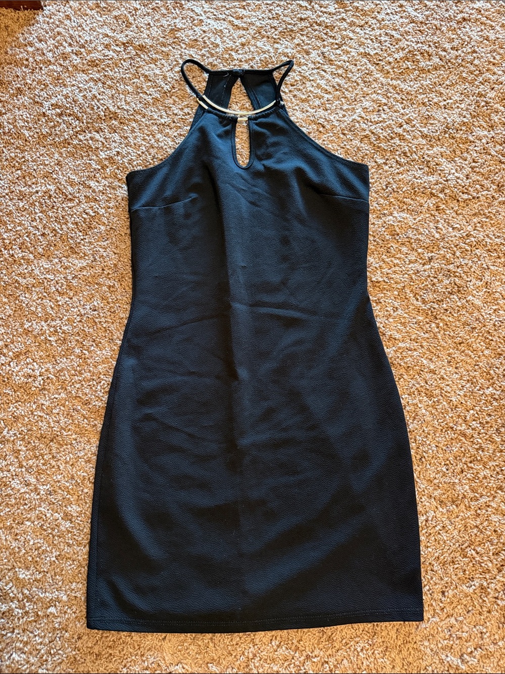Timing Black Halter Mini Dress with Metallic Neck Accent